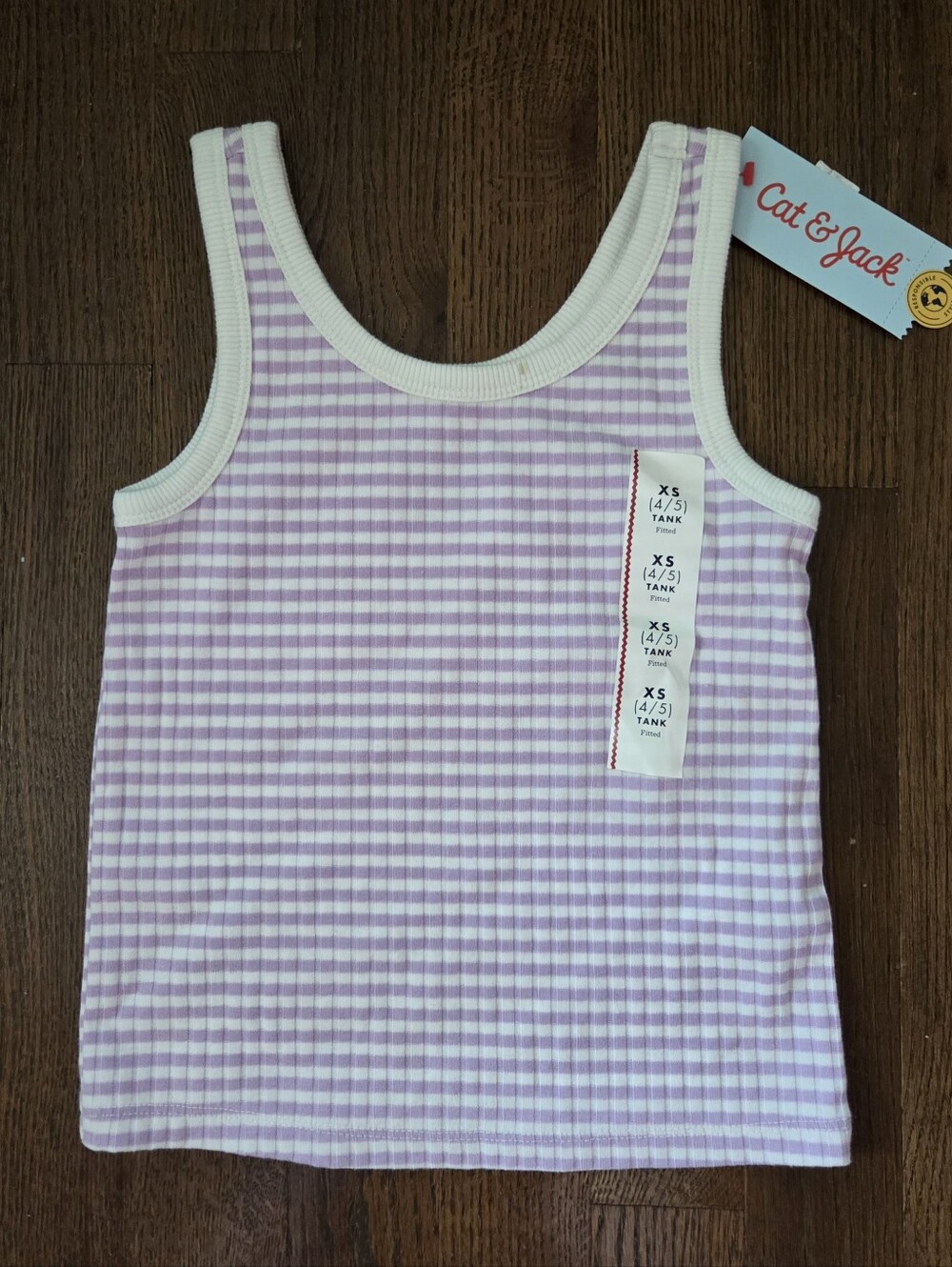 New Cat & Jack Girls XS 4/5 Purple Striped Tank Top